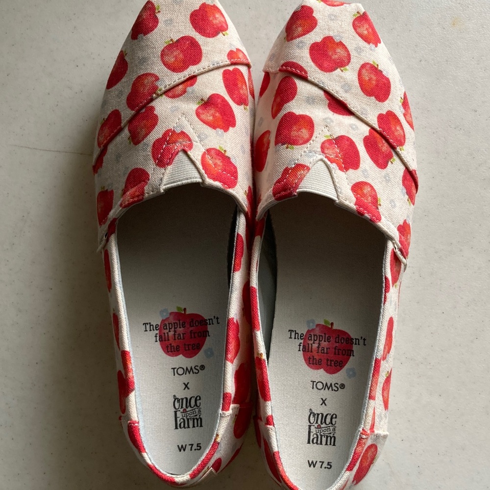 Toms Canvas Slip-Ons with Red Apple Print - Picture 7 of 9